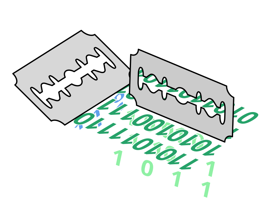 A collection of razor blades cutting bytes