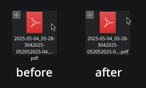 _Before and after of my change—note that the file manager is configured to only show three lines of text for file names, yet it used to break on 4 lines in certain cases