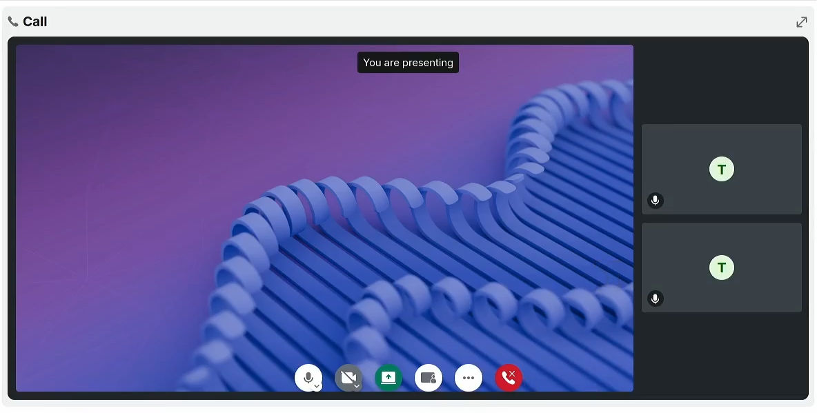 Screenshot of the 1-on-1 call interface in Element, including the sidebar on the right—taken from one of the final demonstrations of the fix at 2:15:25