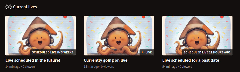 %Screenshot of the implemented scheduled lives functionality—taken for the pull request at 5:12:39