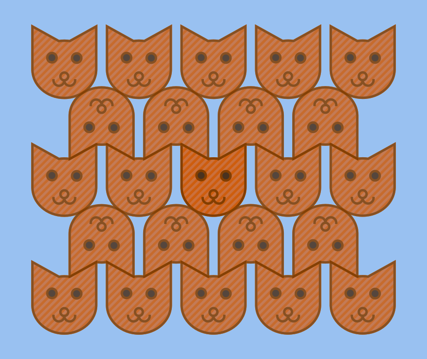 Stylized image of a striped orange cat, tiled on a blue background. Excuse the programmer art: the artist was sleepy, and it was late.