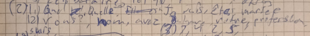 %A few problem set answers on an early French lesson.