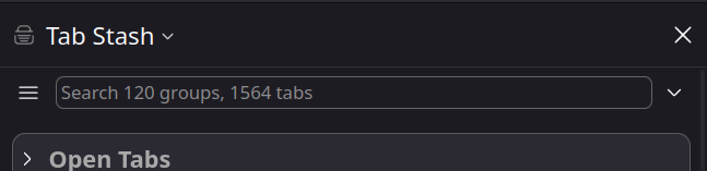 %My Tab Stash's search box, showing "120 groups, 1564 tabs" 😁