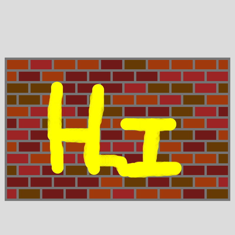A brick wall with thick yellow lines running across it.