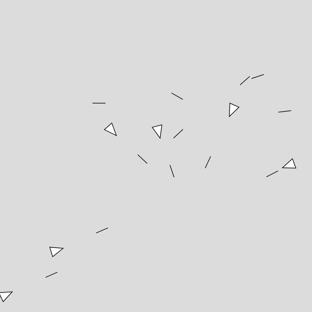 A group of triangles chase and shoot at the mouse cursor.