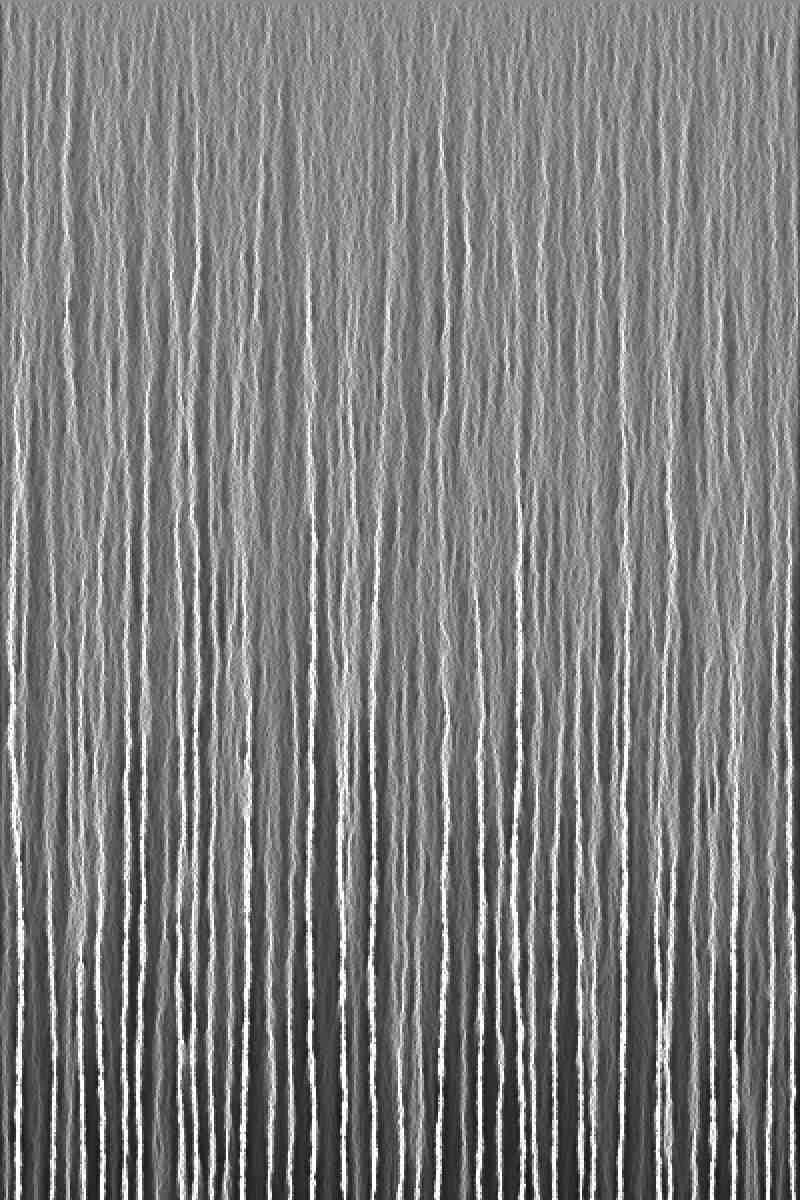 A series of lines stretch down across the canvas, growing more organized with time