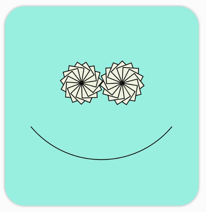 A smiley face with resting gear look.