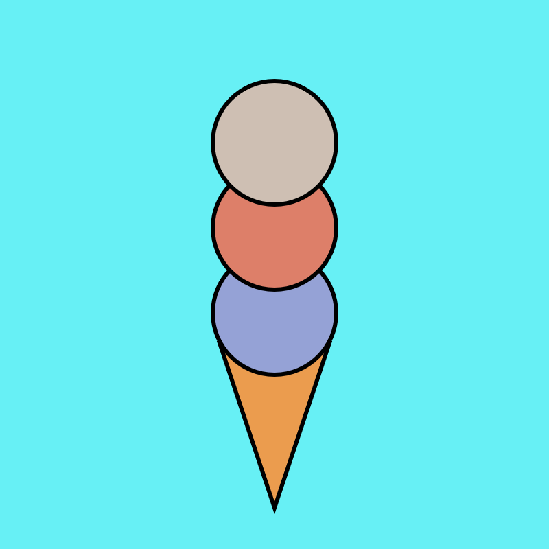 An icecream cone with three random colors of icecream