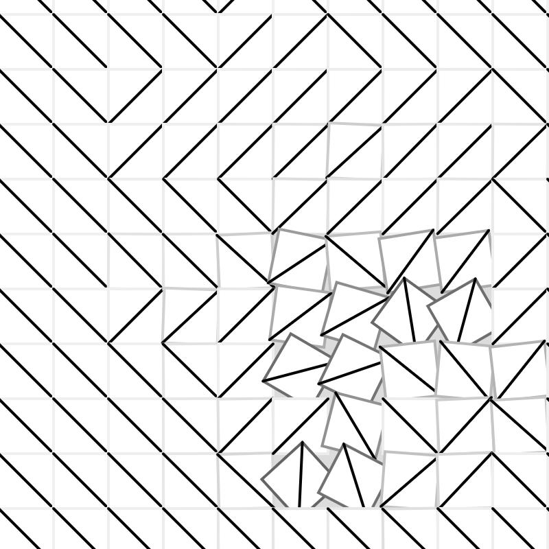 A grid of Truchet tiles, spun every so way