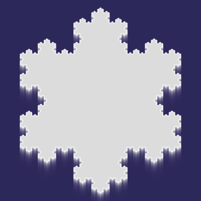 A Koch snowflake against a deep blue background.