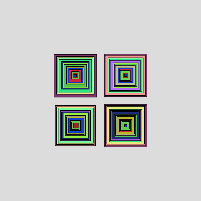 Four towers of squares, that travel between adjacent towers.