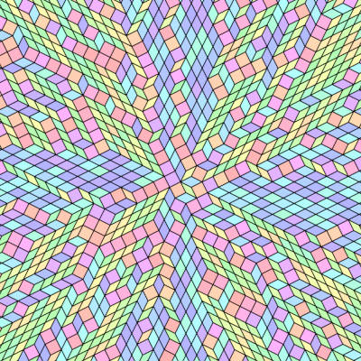 A tiling of small, colorful rhombs