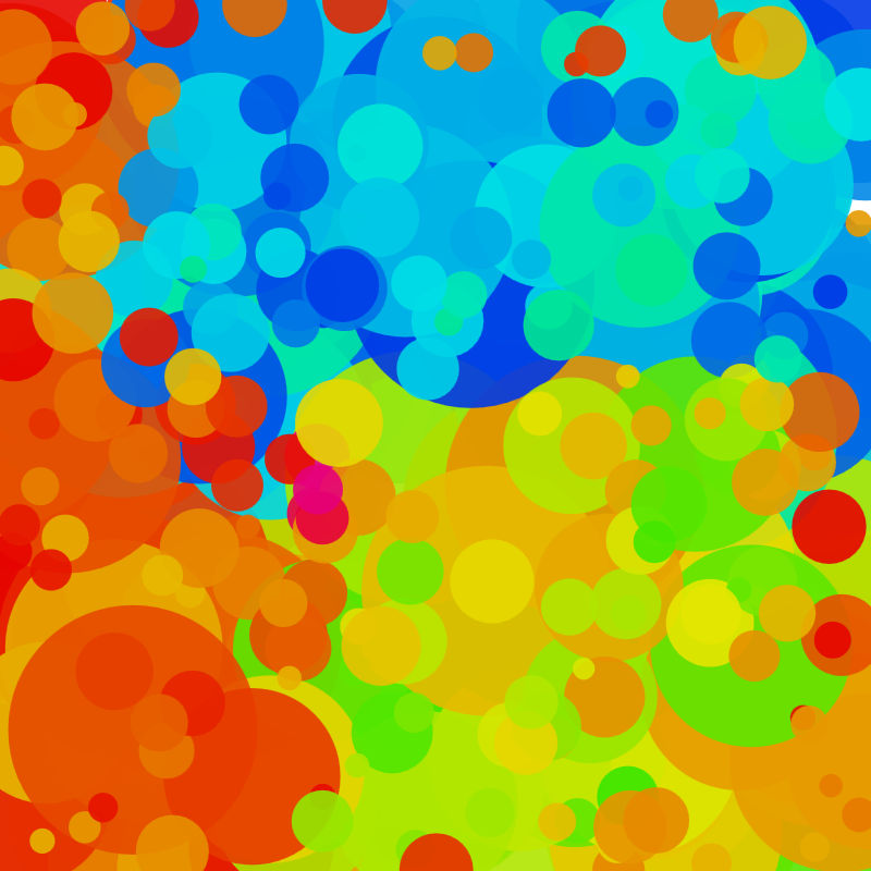 A set of colorful orangle circles, that change color when you drag a rectangle over them