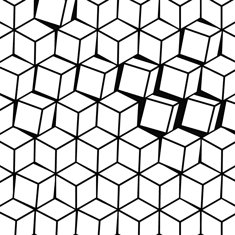 A tiling of rhombs that are actually cubes which spin in place.