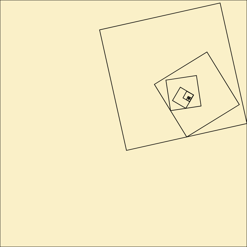 A recursive stack of squares turn from corner to corner in the square containing them