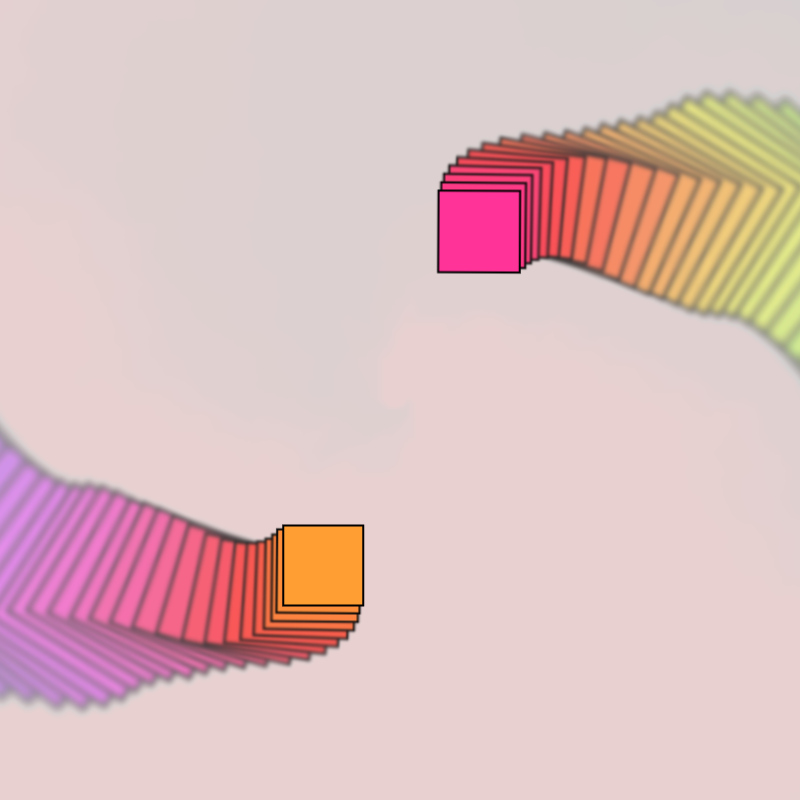 Two circles facing each other, tangoing around the center in synchronized precision.